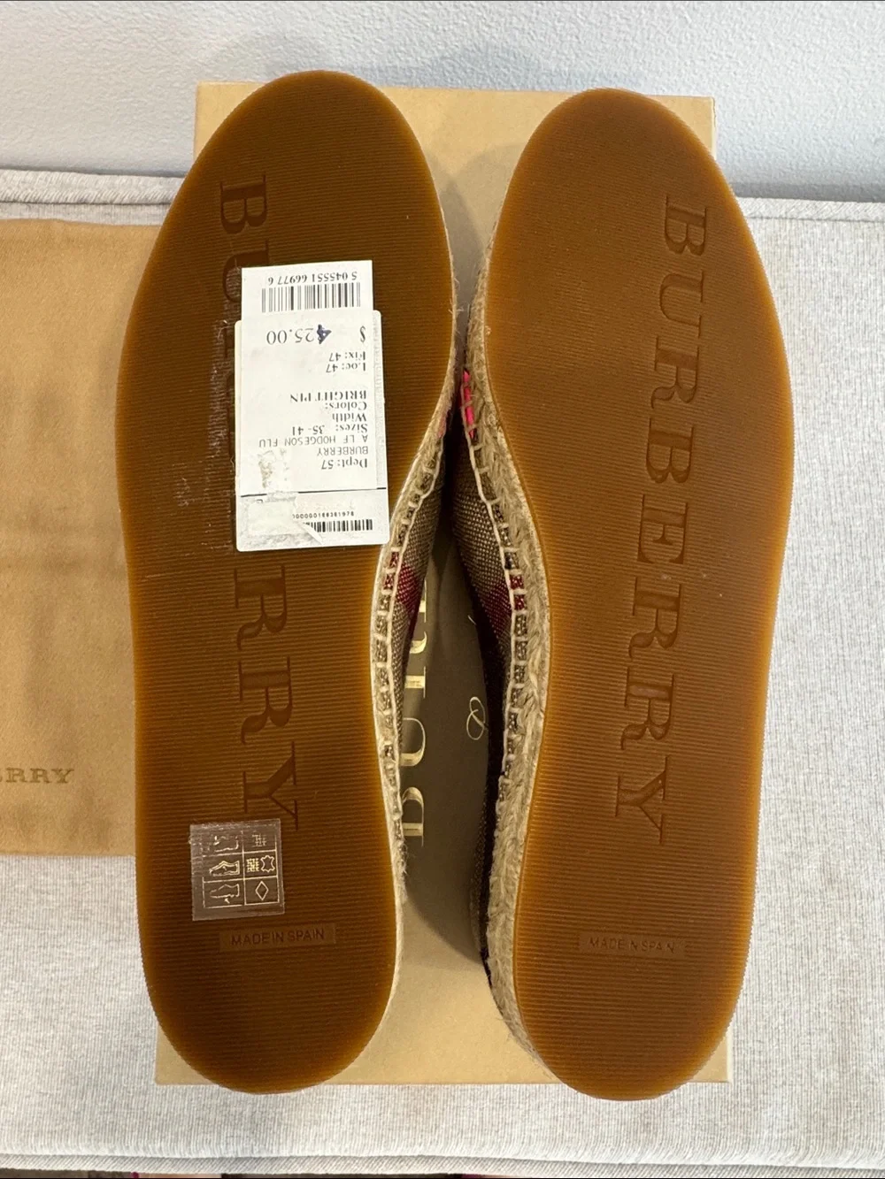 Burberry Brown Canvas Espadrilles with Bright Pink Cross